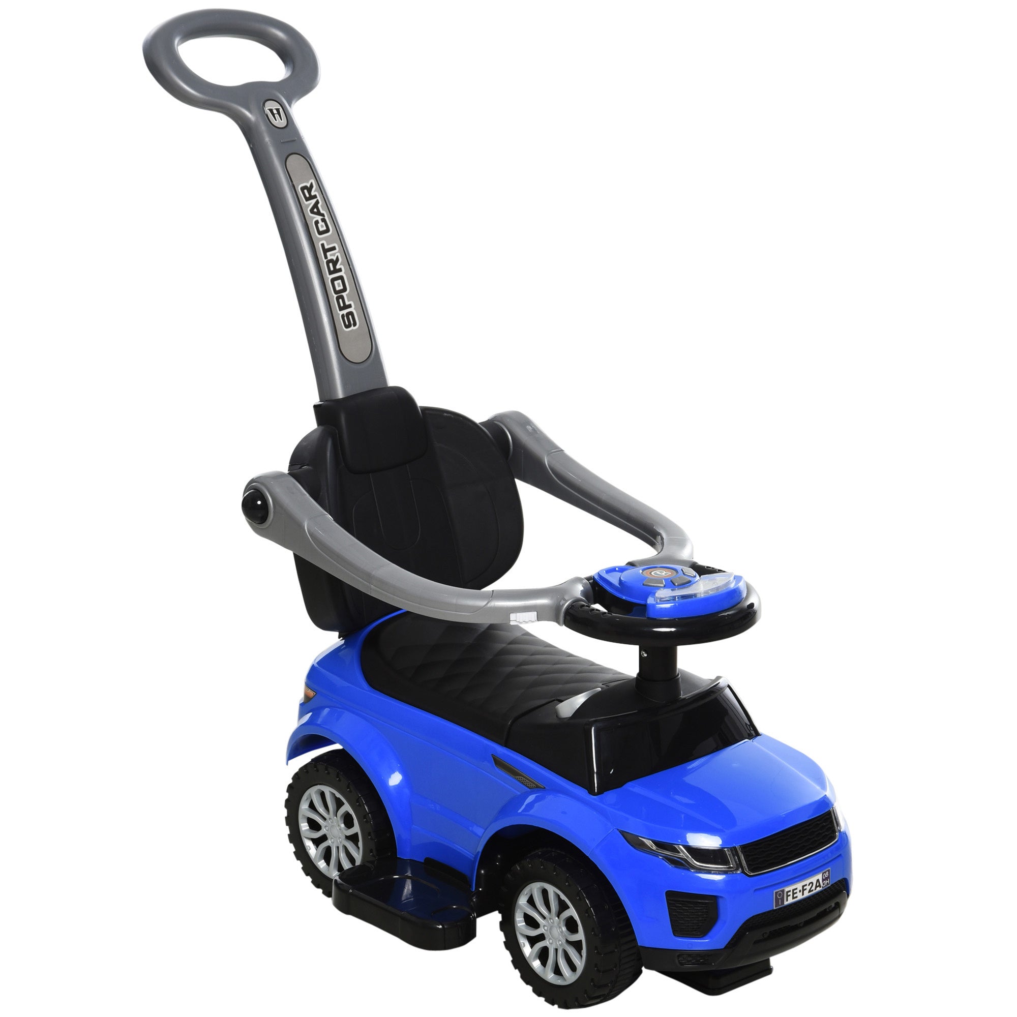 Aosom 2 In 1 Push Cars for Toddlers Kid Ride on Push Car Stroller Sliding Car with Horn Music Light Function Secure Bar Ride on Toy for Boy Girl 1-3 Years Old Blue