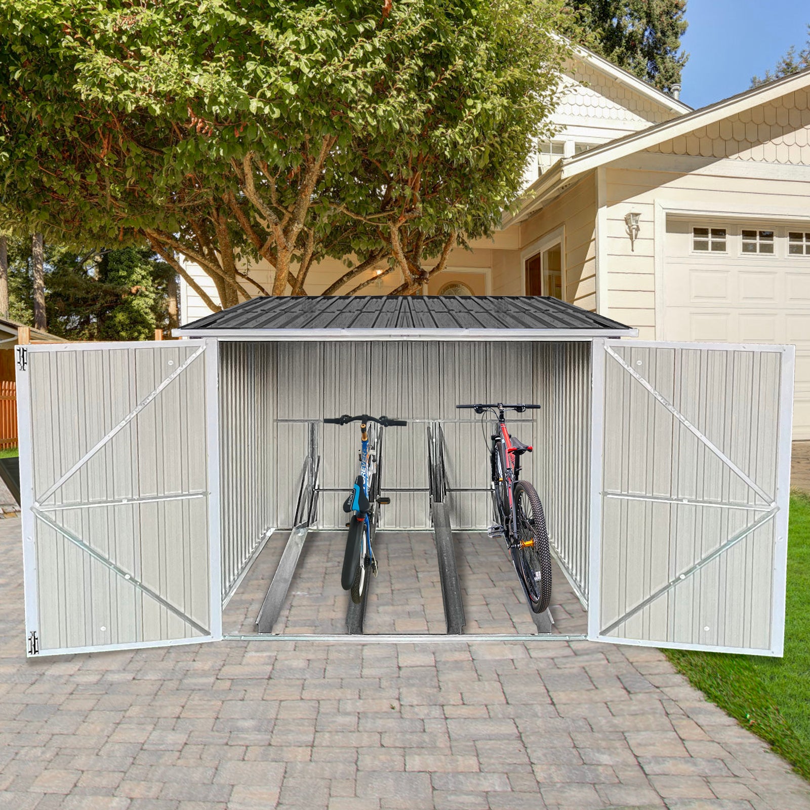 Bicycle Outdoor Steel Storage Shed ,Stores 4 Bikes,Grey