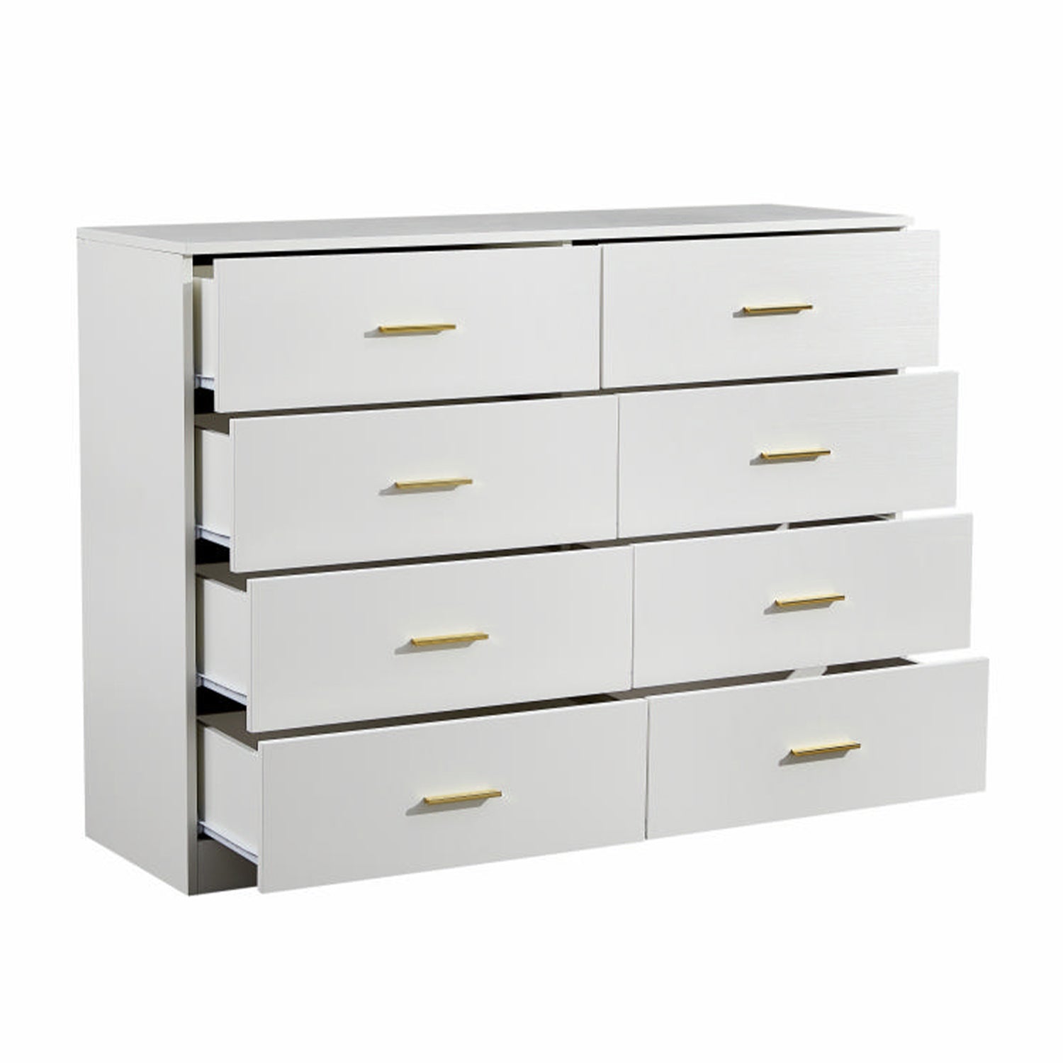 Modern White 8-Drawer Dresser - Ample Storage Wide Chest in Engineered Wood