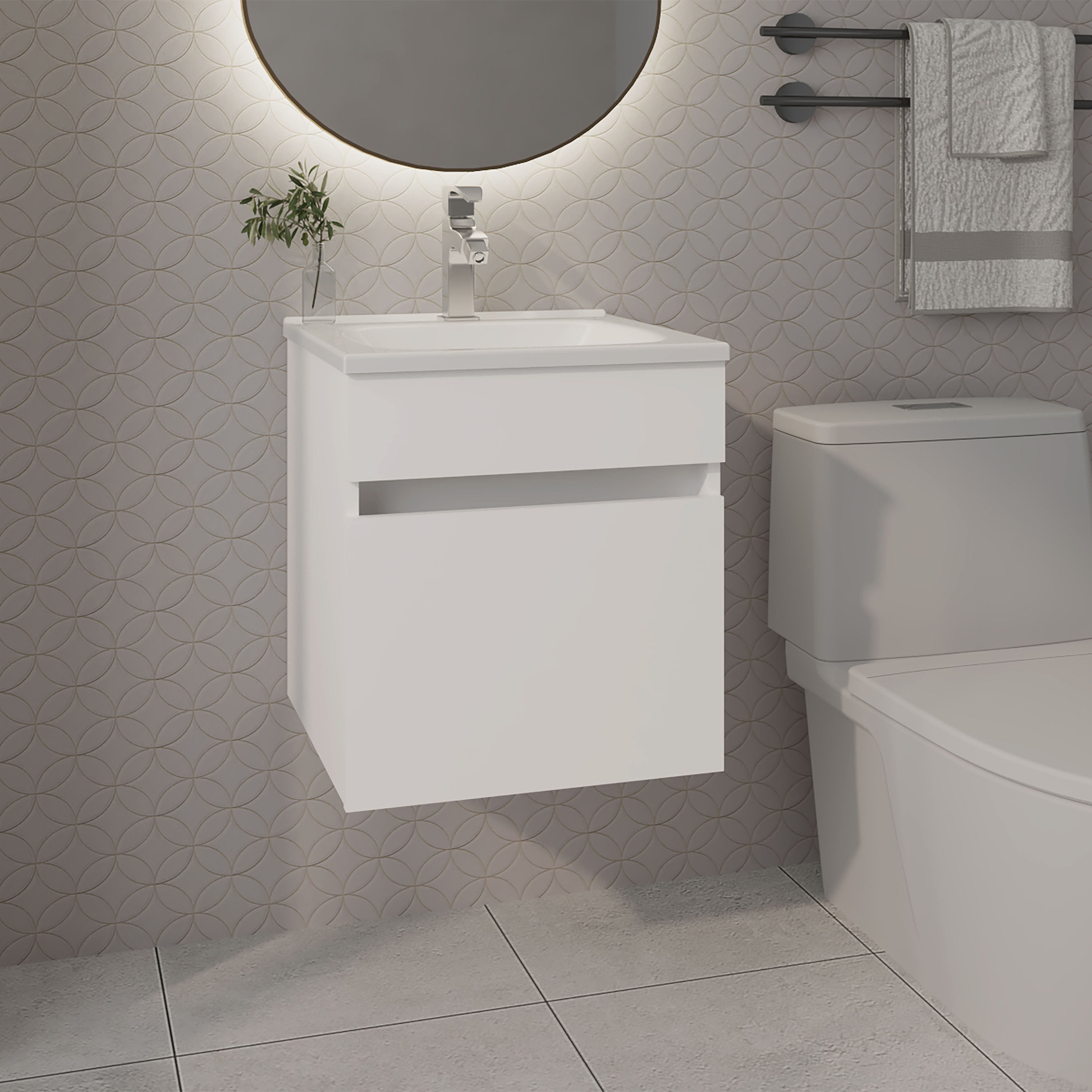 FM FURNITURE  Belle Bathroom Floating Vanity with Sink, 1 Door, White