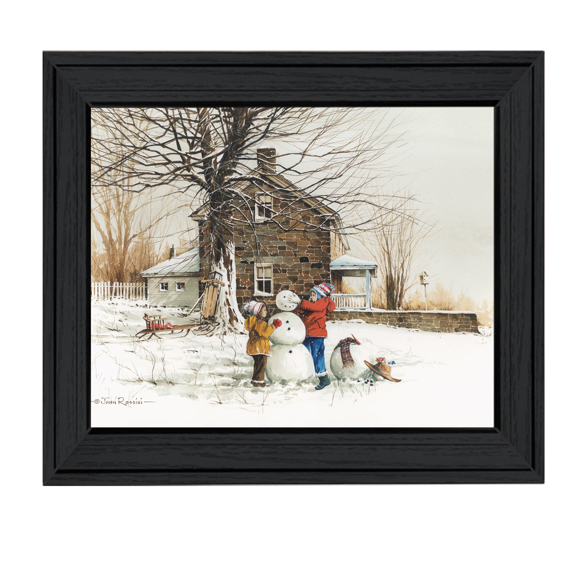 'The Joy of Snow' By John Rossini, Printed Wall Art, Ready To Hang Framed Poster, Black Frame