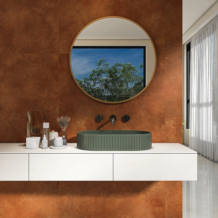 23.6'' Concrete Vessel Oval Modern Dark Green Bathroom Sink