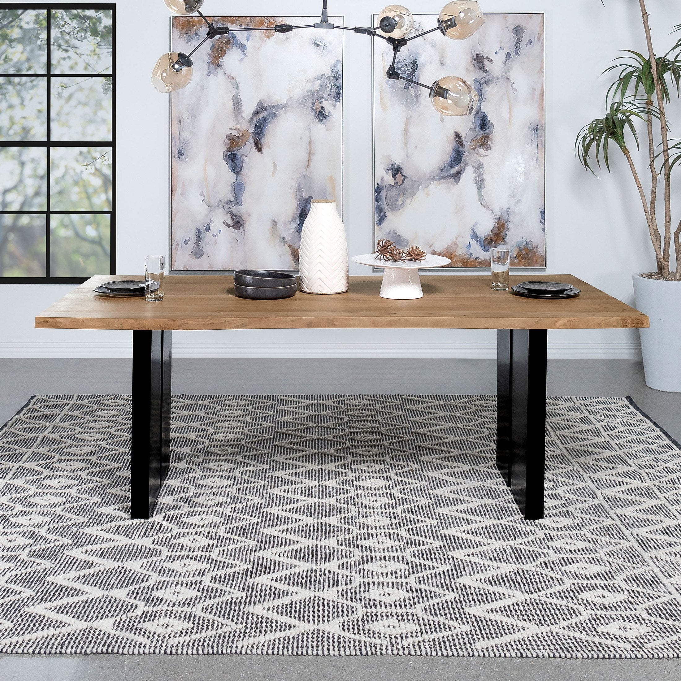 Montesano Natural Acacia and Black Rectangular Dining Table
