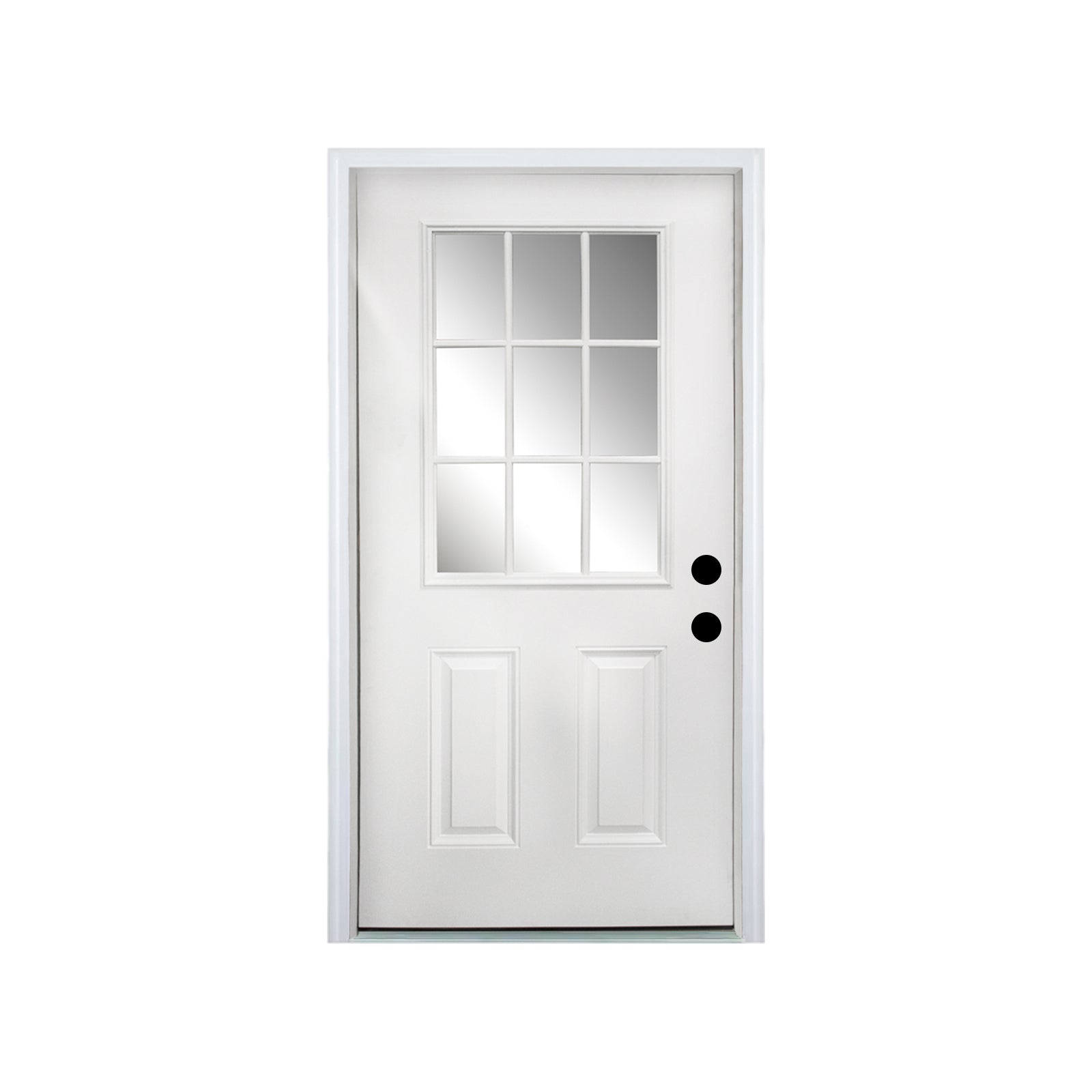 36 x 80 Fiberglass Entry Door with Brickmould, 4-9/16 in. Vinyl Frame,9 Lite Low-E Glass - Primed Front Door for Home's Front Entrance, Left Hand Inswing, White Oak Wooden Grain Knock-Down Door