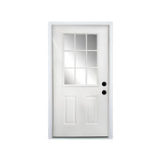 36 x 80 Fiberglass Entry Door with Brickmould, 4-9/16 in. Vinyl Frame,9 Lite Low-E Glass - Primed Front Door for Home's Front Entrance, Left Hand Inswing, White Oak Wooden Grain Knock-Down Door