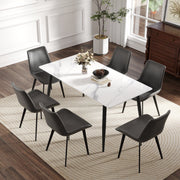62.99' Modern Artificial Stone White Straight Edge Black Metal Leg Dining Table-Can Accommodate 6 People(Dining Table Only)