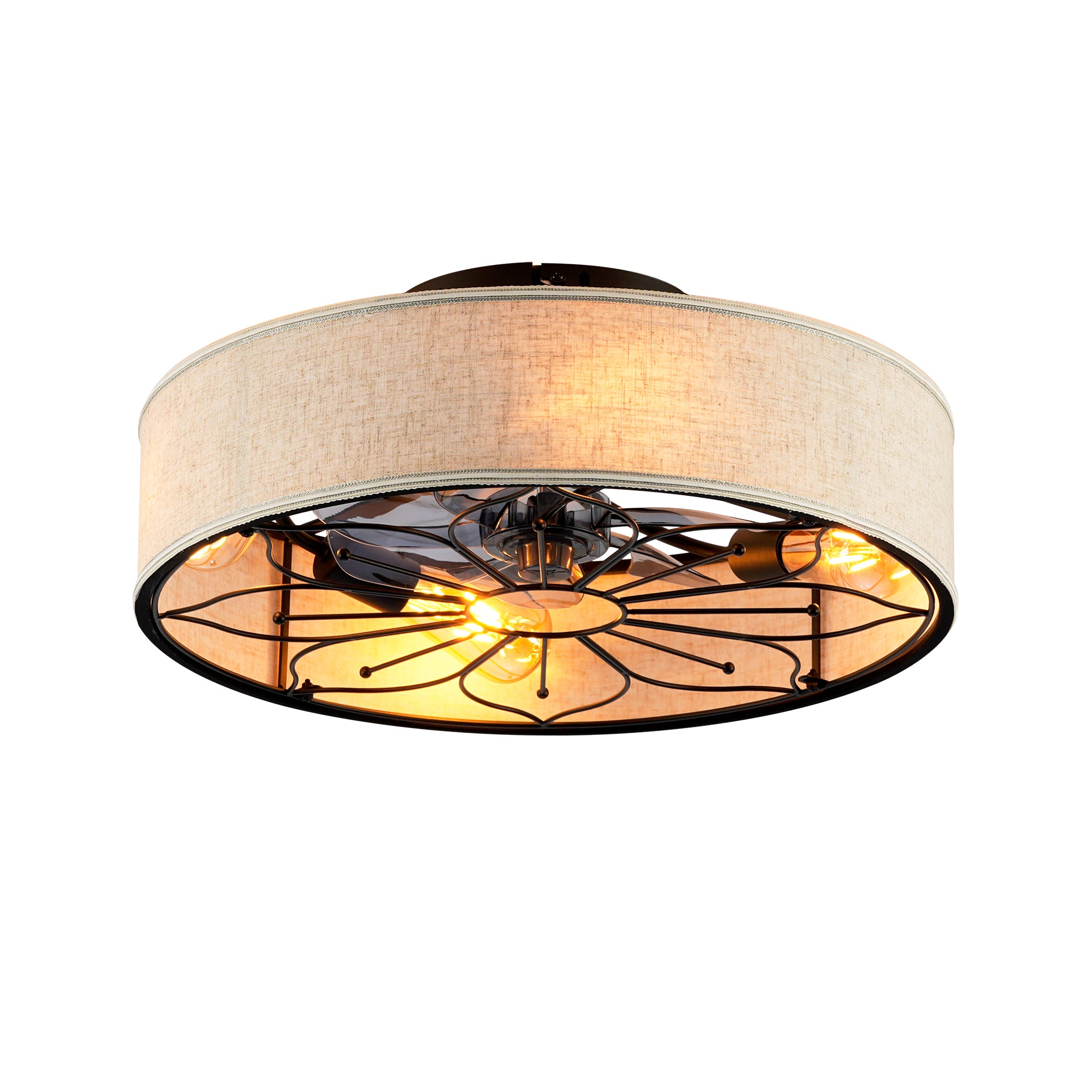 20' Lotus Design  Fabric Farmhouse Bladeless Ceiling fan With Remote Control  For Living room, Bedroom,Kitchen--NOT INCLUDED BULBS