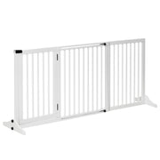 PawHut Adjustable Wooden Pet Gate, Freestanding Dog Fence for Doorway, Hall, 3 Panels w/ Safety Barrier, Lockable Door, White, 44.5'-65.25' L x 14.25' H