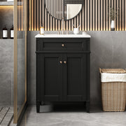 24' Bathroom Vanity with 2 Doors and Tip-Out Drawer, Bathroom Storage Cabinet with Sink, Soft-Closing Doors with Organizers