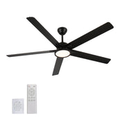 66 inch Aluminium Blade Ceiling Fans with Lights and Remote, Outdoor Ceiling Fans for Patio Living Room with Quiet DC Motor, 6 Speed Reversible,  Black Industrial Ceiling Fan, 5 Blades