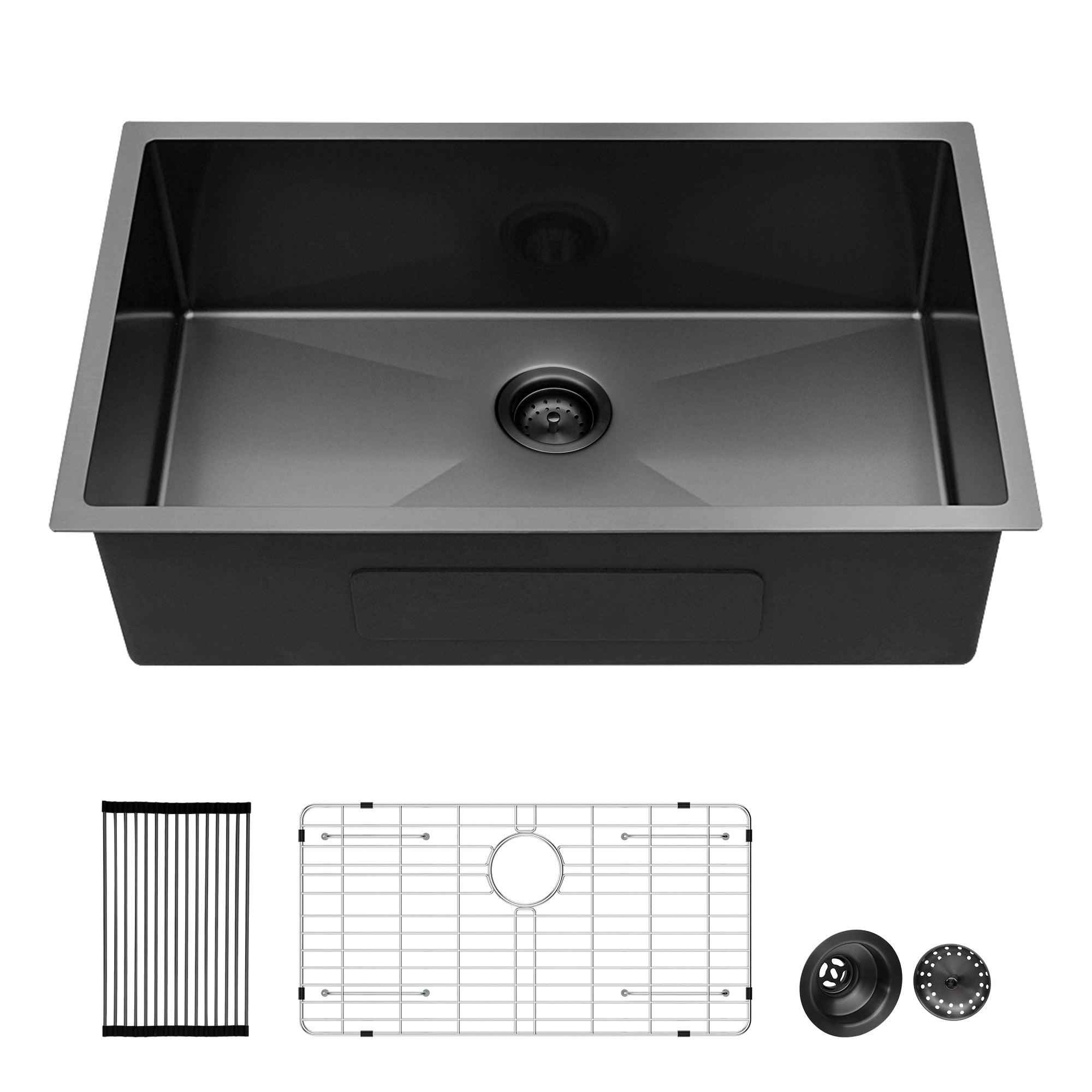 Gunmetal Black 30 Inch Undermount Kitchen Sink 16 Gauge 10 Inch Deep Single Bowl Stainless Steel Basin