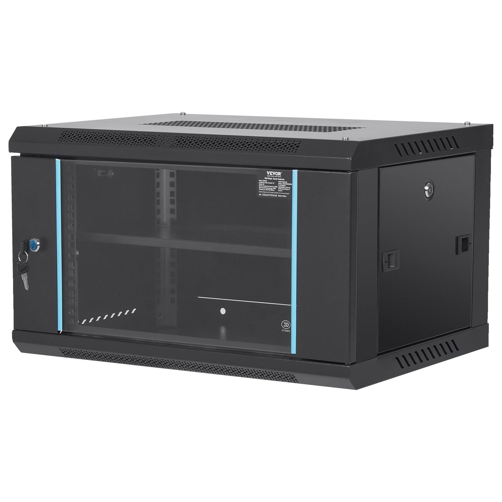 6U Wall Mount Network Server Cabinet, 15.5'' Deep, Server Rack Cabinet Enclosure, 200 lbs Max. Ground-mounted Load Capacity, with Locking Glass Door Side Panels, for IT Equipment, A/V Devices