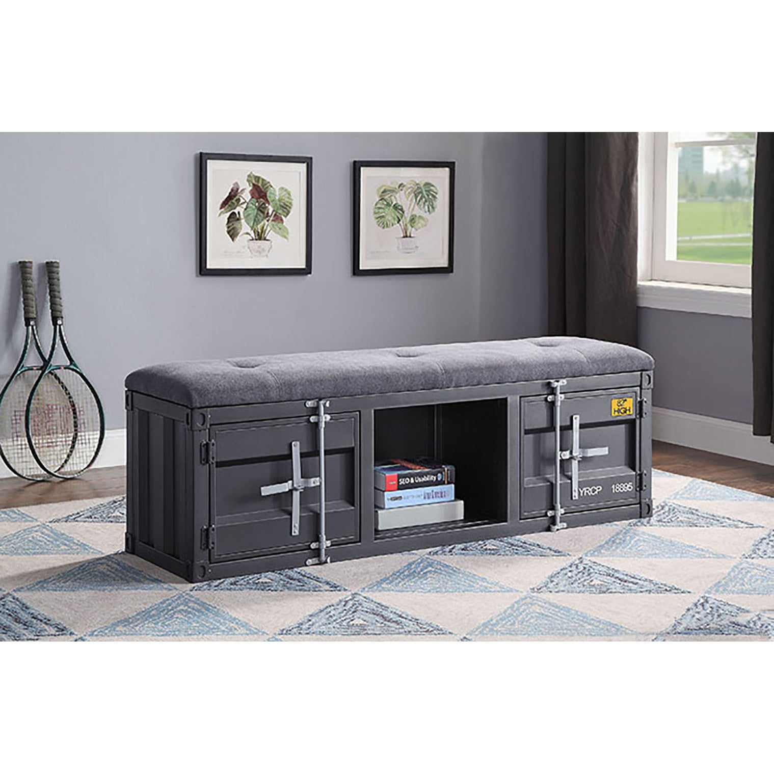 Grey and Gunmetal Storage Bench