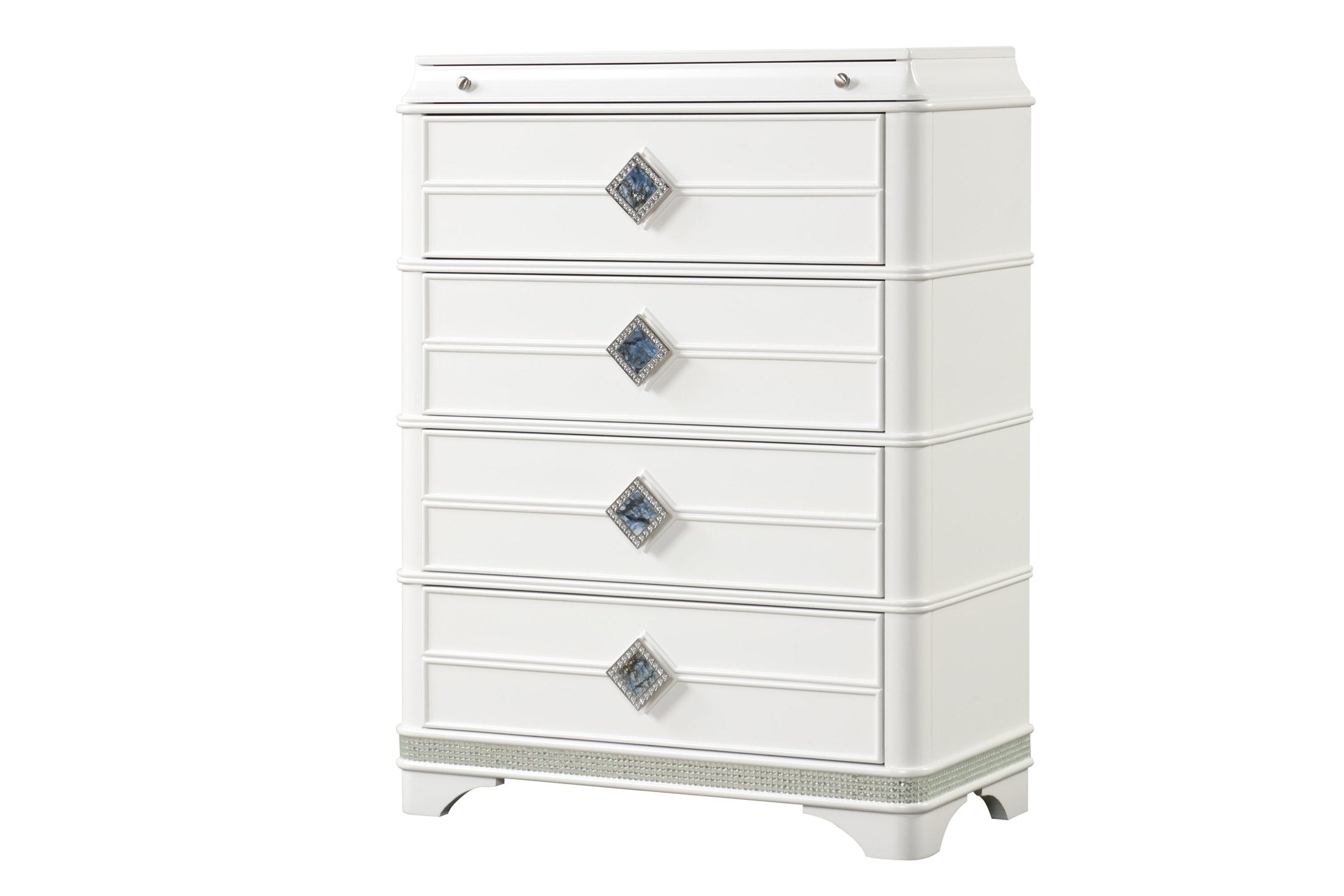 Laguna Modern Style 4-Drawer Chest Made with Wood, Hidden Jewelry Drawer and Crystal Accents in White same as B009P270826 (CA inventory)