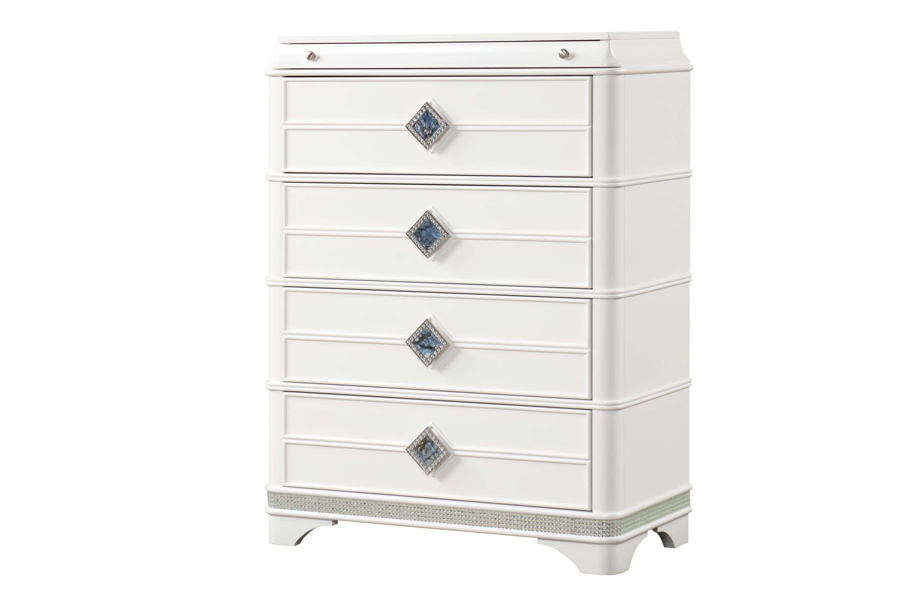 Laguna Modern Style 4-Drawer Chest Made with Wood, Hidden Jewelry Drawer and Crystal Accents in White same as B009P270826 (CA inventory)