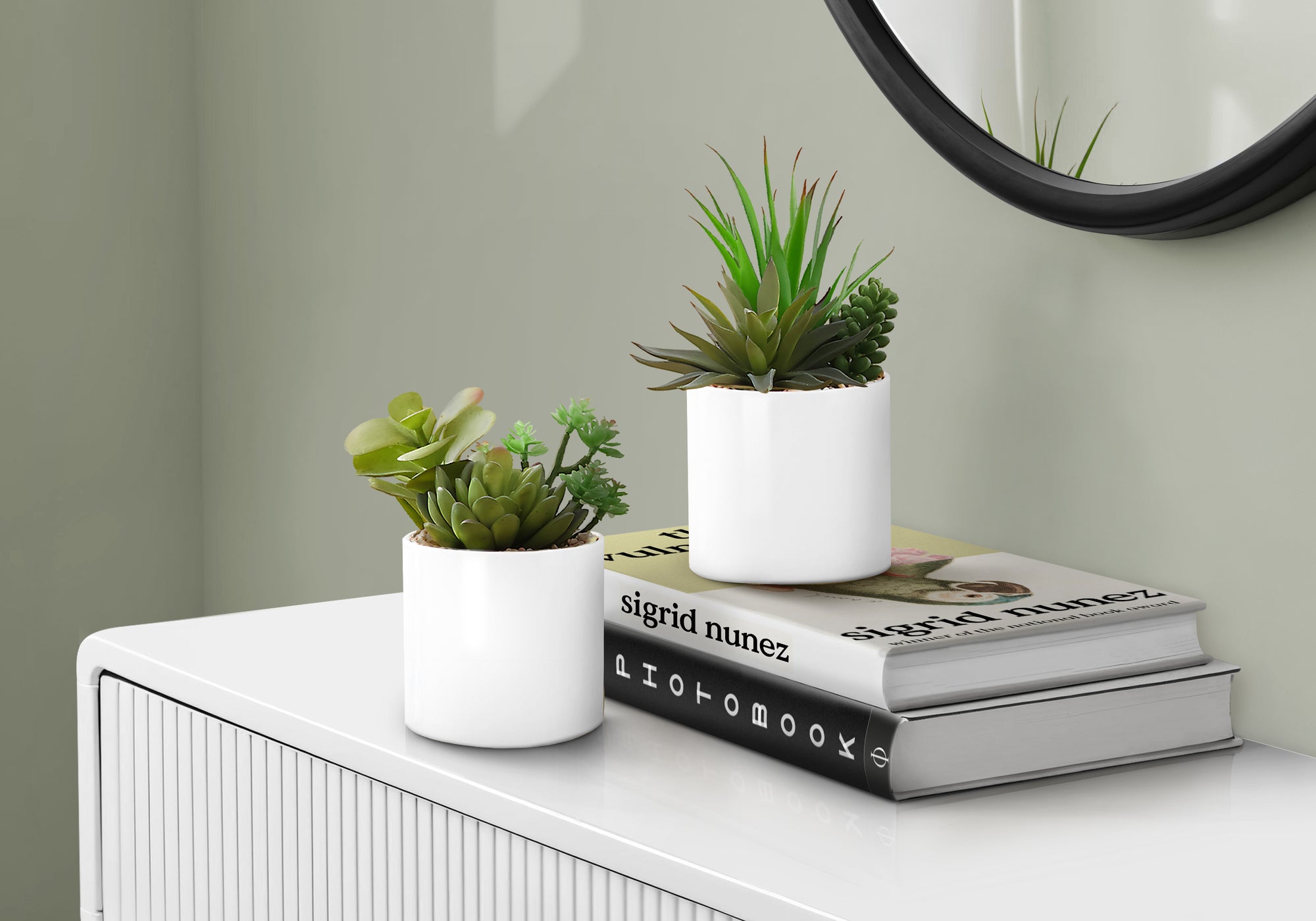 Artificial Plant, 7' Tall, Succulent, Indoor, Faux, Fake, Table, Greenery, Potted, Set Of 2, Decorative, Green Plants, White Ceramic Pots