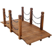 Wooden Arc Footbridge with Chain Railings for Backyard Creek, Brown Stained, Easy to Assemble, 5 FT