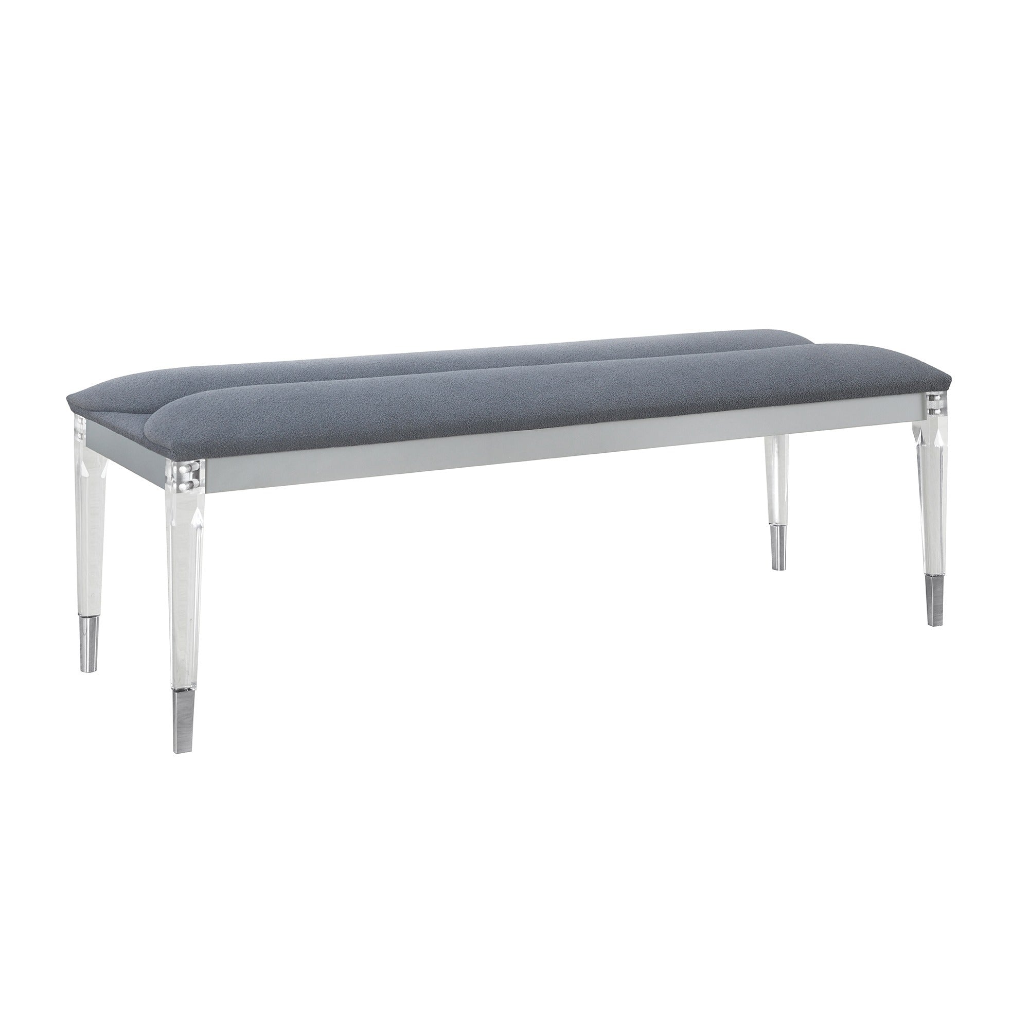 Laura Silver Bench with Acrylic Legs and Soft Fabric Seating in Silver Finish