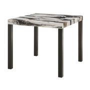 1pc Counter Height Dining Table Square Striking Faux Marble Top Sleek Black-finished Legs Bold Contrast Wooden Dining Room Furniture Contemporary Modern White Brown