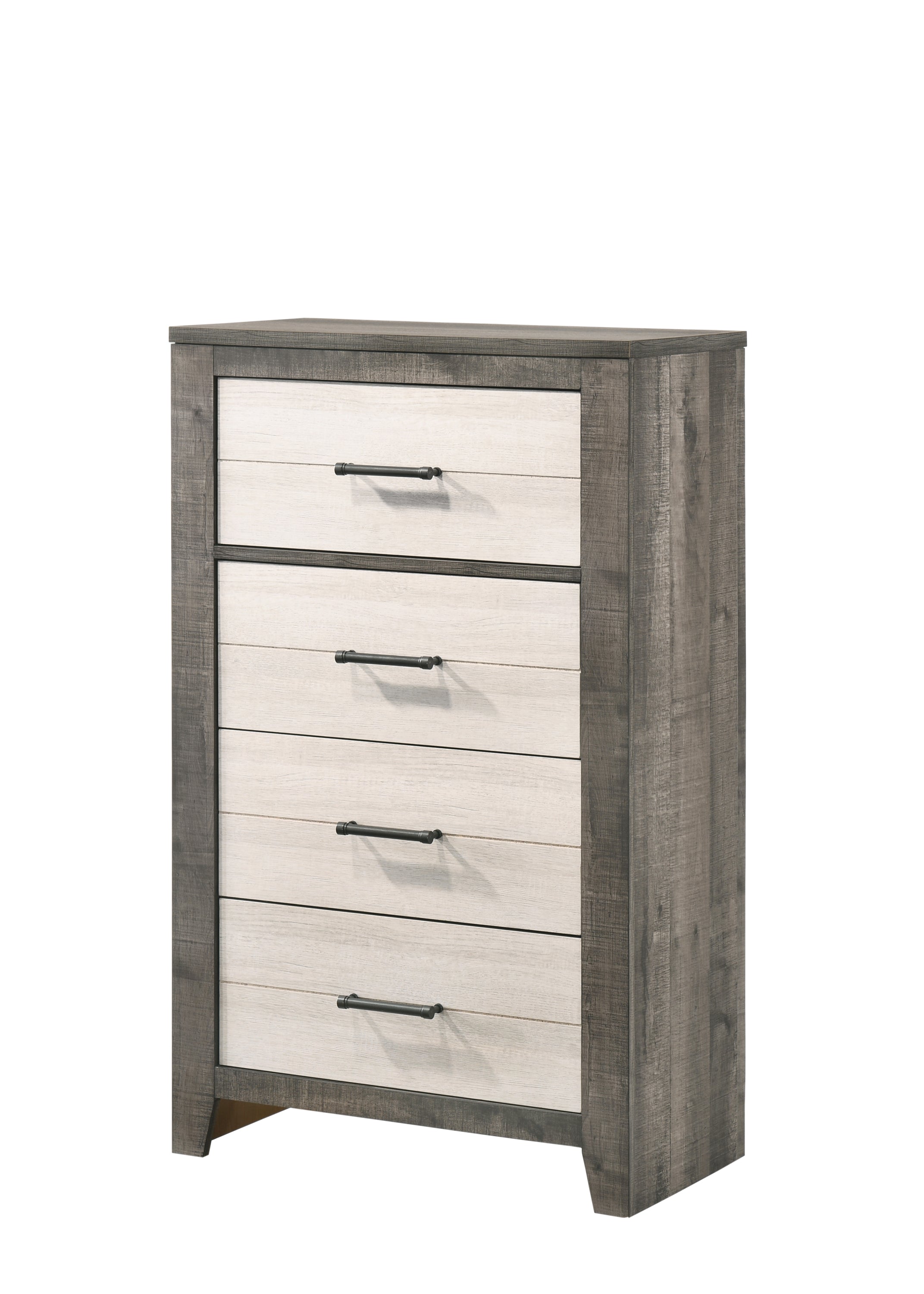 1pc Chest Two-tone Finish Convenient Bedside Storage Four Drawers Metal Pull Handle Gray Beige