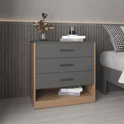 Alder 27' High Three Drawer Dresser And Open Shelf, Bedroom, Entryway, Side Board, Matte Gray - Natural Oak