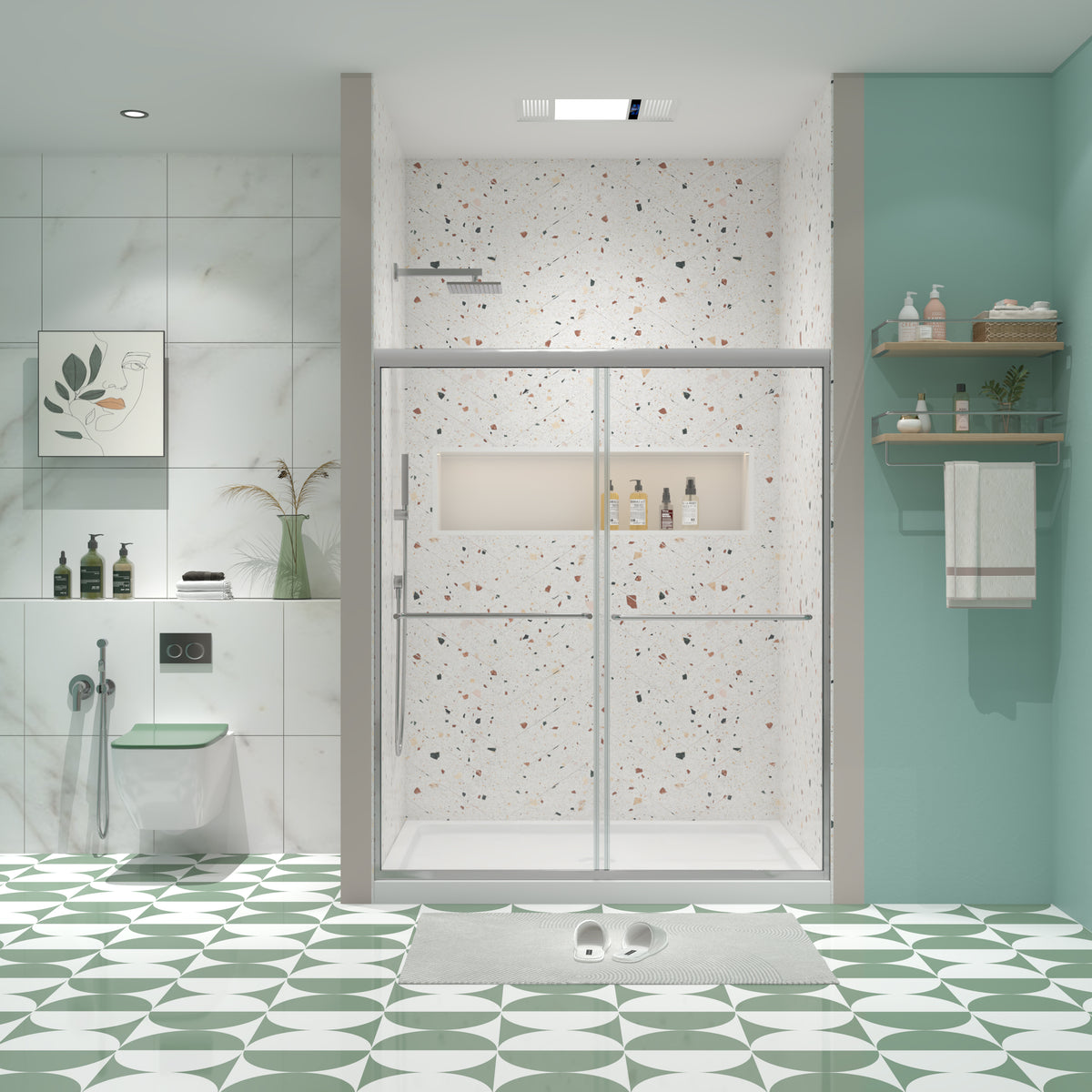 Bypass shower door, sliding door, with 1/4' tempered glass and Chromed finish 50-54'x70'
