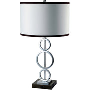 29' Tall Metal Table Lamp with Silver finish, Ring Style, White Round Shade