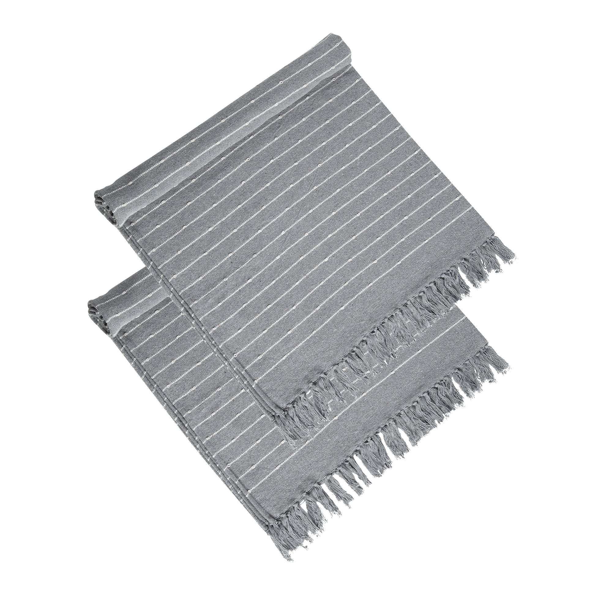 50x60' Gray Striped Decorative Throw Blanket with Tassels and Horizontal Stripes, 2 Pack