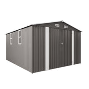 Large Metal Garden Shed with Double Door and Windows Waterproof Tool Shed, Gray, 10x12FT