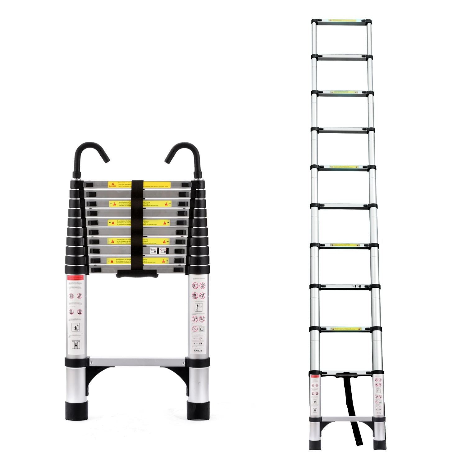 10.5ft (about 3.2m) retractable ladder, multi-functional foldable ladder, with hook, aluminum retractable ladder, suitable for daily use of RV, attic, home, 330 pounds