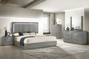 Elara Queen 5-Piece Set – Two-Tone High-Gloss Marble & Lacquer Finish with LED Lighting, Metal-Finished Legs, Spacious Storage- Gray (NJ Inventory)
