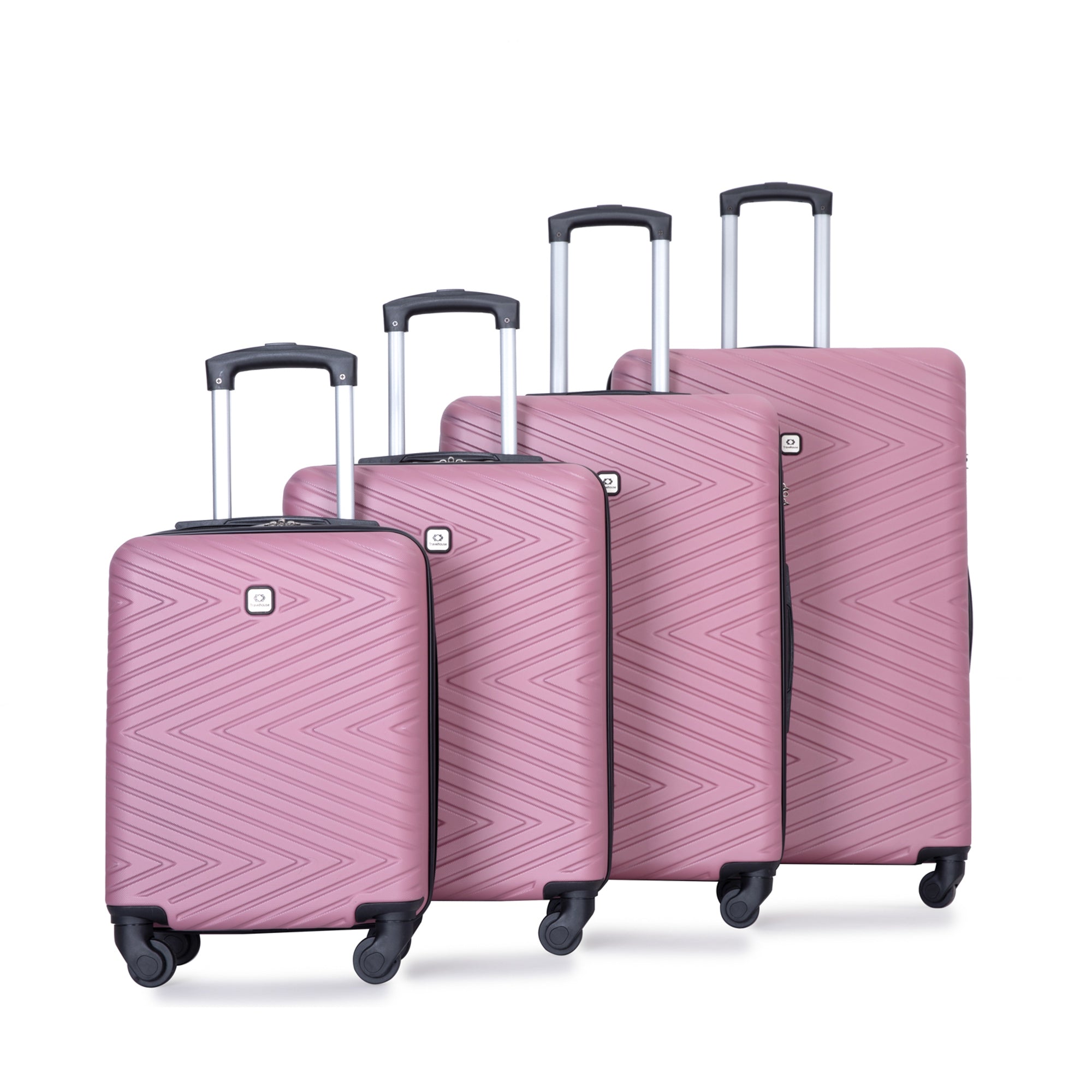 4-Piece ABS Lightweight Suitcase Set with Rotating Wheels and TSA Lock, Pink, 24/28 Inch
