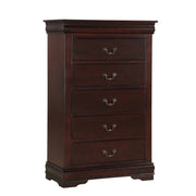 Contemporary Louis Philip Cherry Finish Chest with Five Drawers Solid Wood Ample Storage