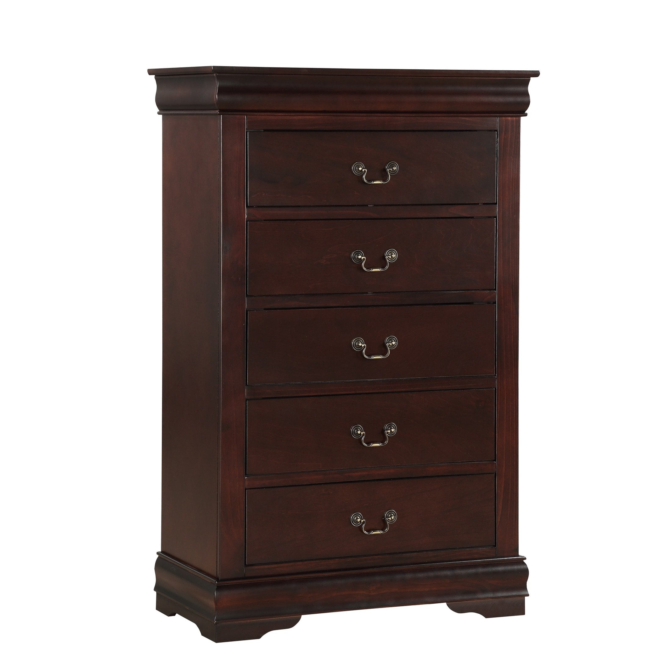 Contemporary Louis Philip Cherry Finish Chest with Five Drawers Solid Wood Ample Storage