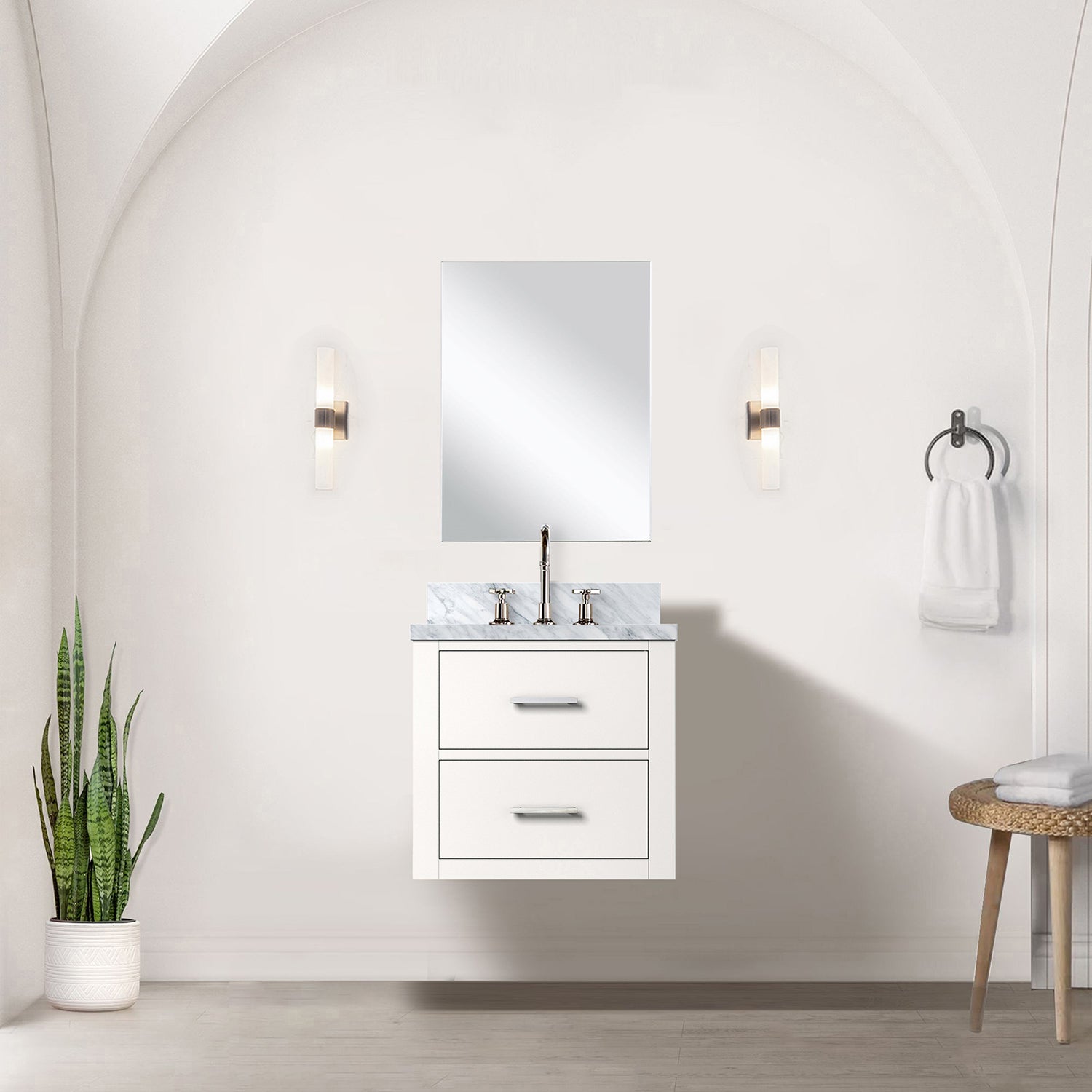 White Single Bath Vanity 20 in. W x 18 in. D, Acrylic Top, and Faucet Set