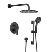 10-Inch Shower System, Slide Bar Shower Faucets Sets Complete Round Shower Heads and 5-Spray Handheld Combo, Wall Mounted Matte Black Shower Faucet