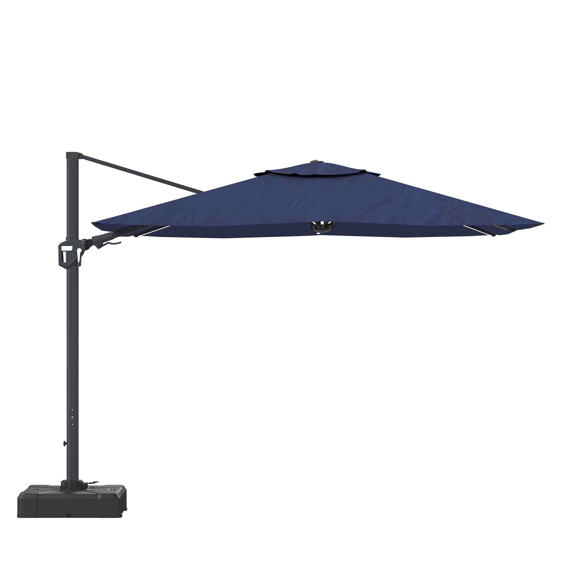 11FT Square Cantilever Patio Umbrella with LED Light in Navy Blue(without Umbrella Base)