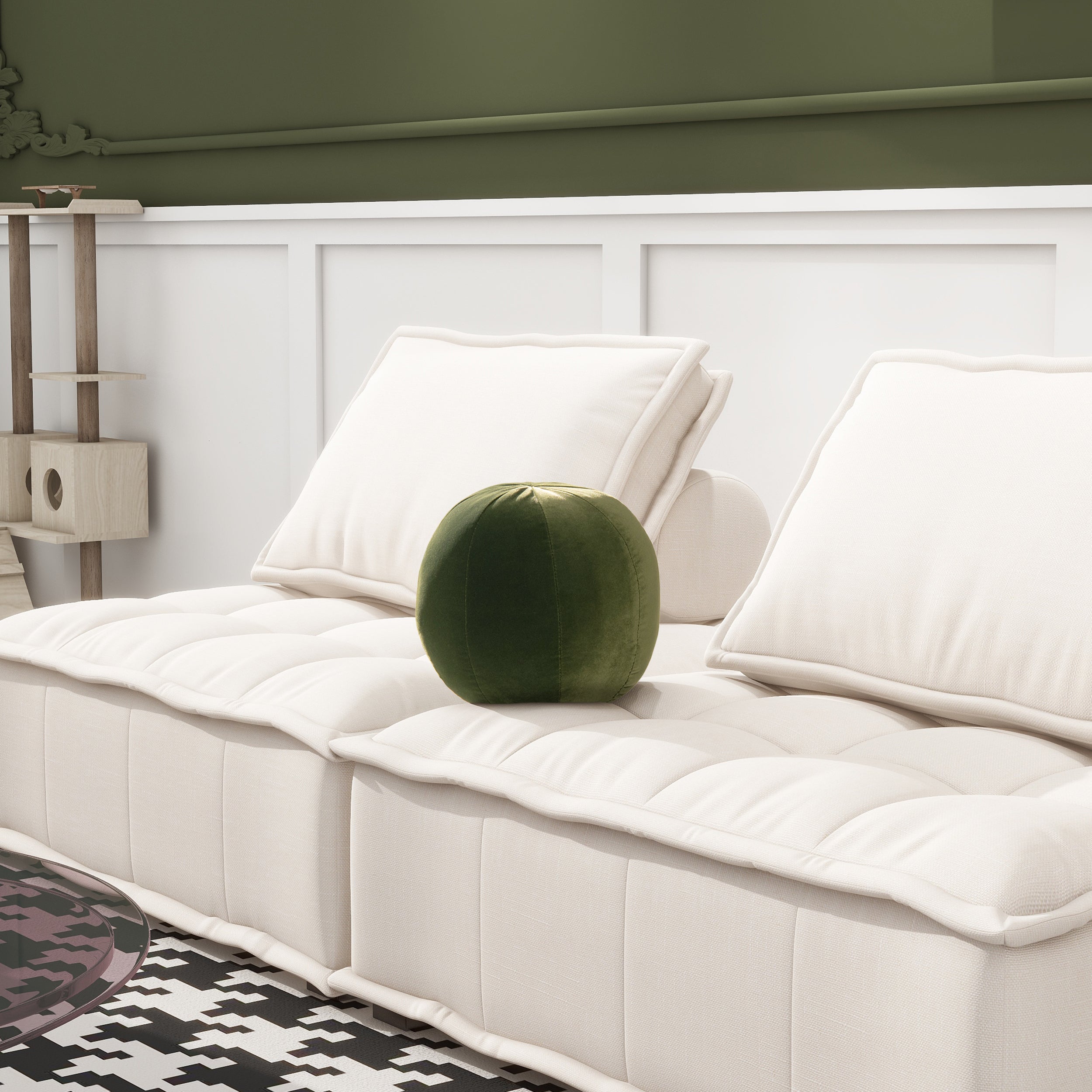 Luna 12' Round Sphere Accent Ball Throw Pillow, Olive Green Performance Velvet