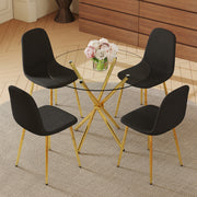 4-Piece Dining Set with 36.6'' Round Tempered Glass Table & Black-Gold Chairs - Modern Luxe Style for Living Room & Kitchen.Suitable for various interior decoration styles.