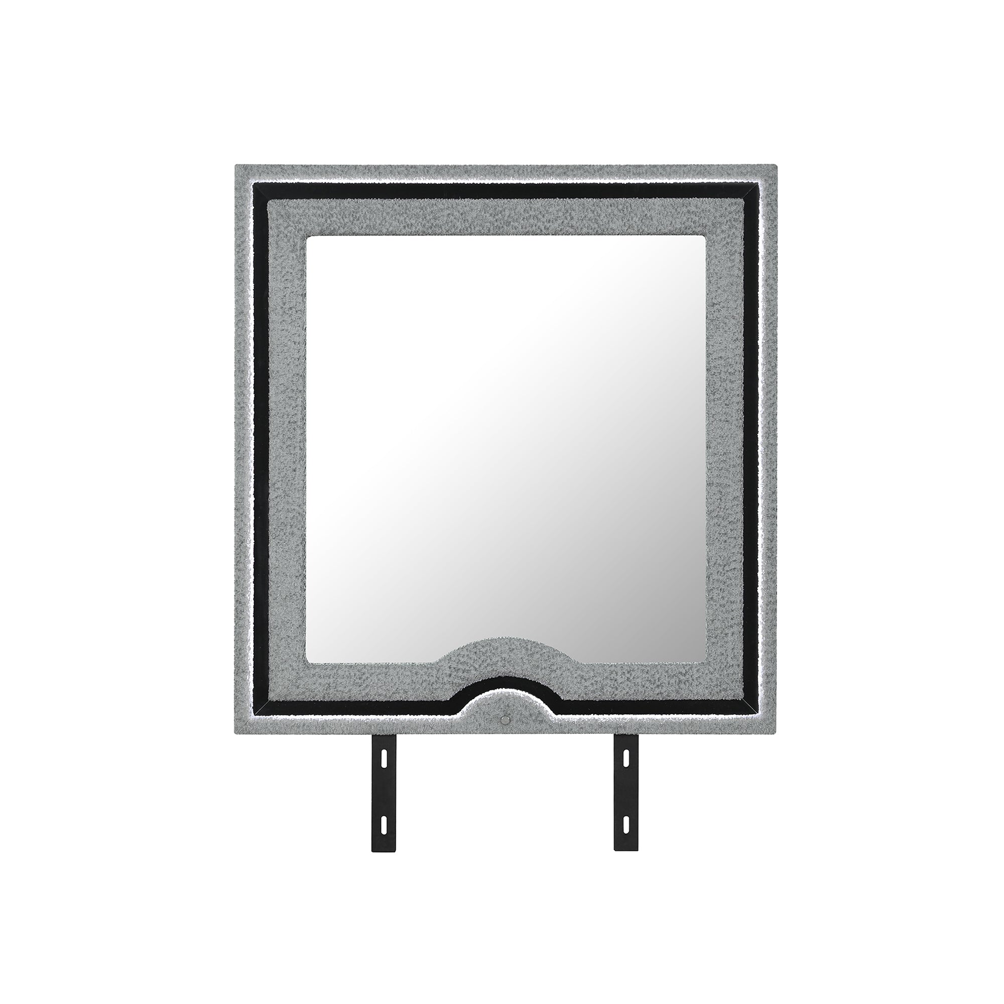 Isaiah Gray Mirror with Upholstered Frame and LED Lighting in Gray, Rubber Wood Construction, 40.25 x 2.25 x 38.00 inches