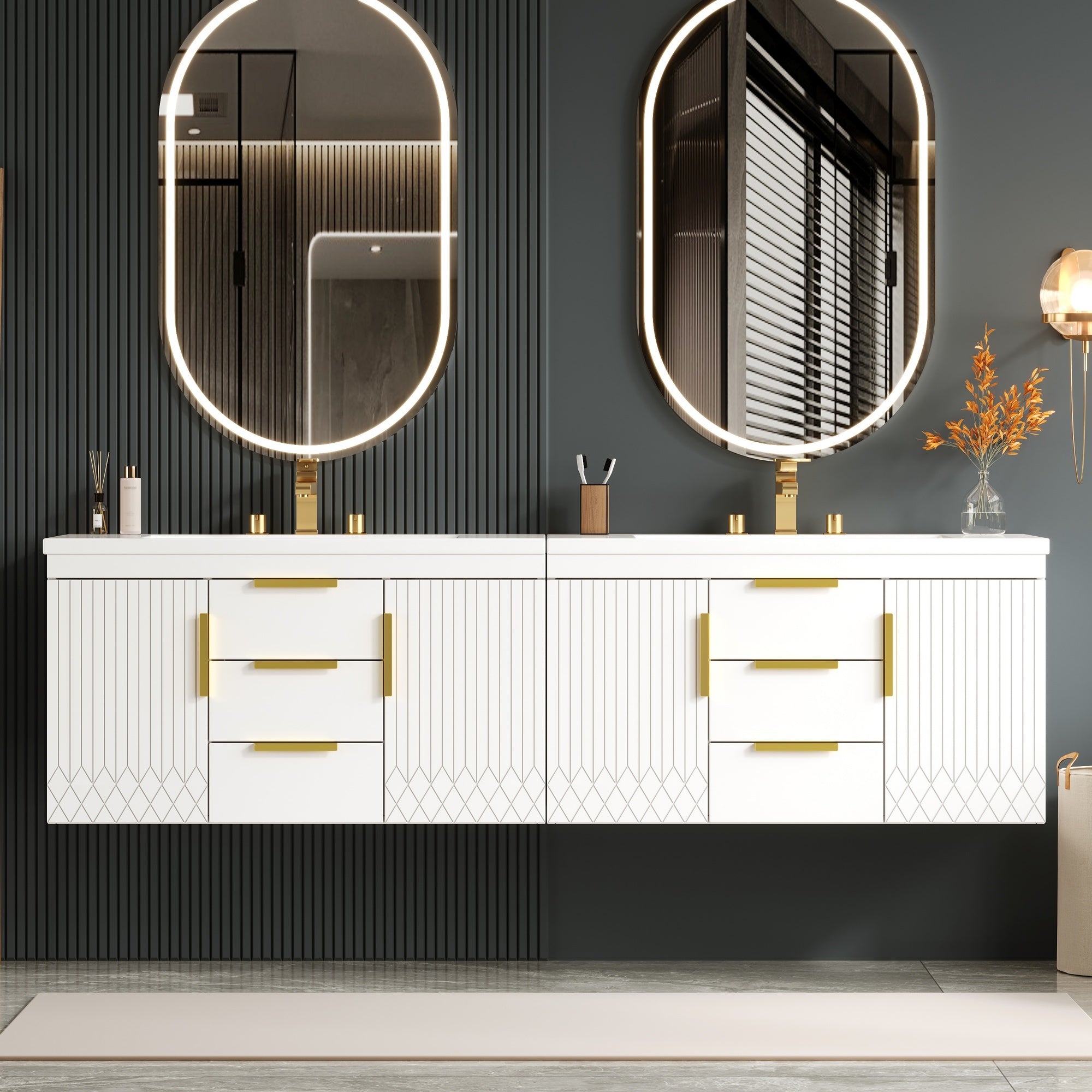 72'' Wall Mounted Bathroom Vanity, Floating Bathroom Storage Cabinet with Drawers, Solid Wood Bathroom Cabinet (Same as N710S236003K)