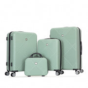 4-Piece ABS Lightweight Suitcase Set with 14 Inch Makeup Box and Aircraft Wheels in Olive Green