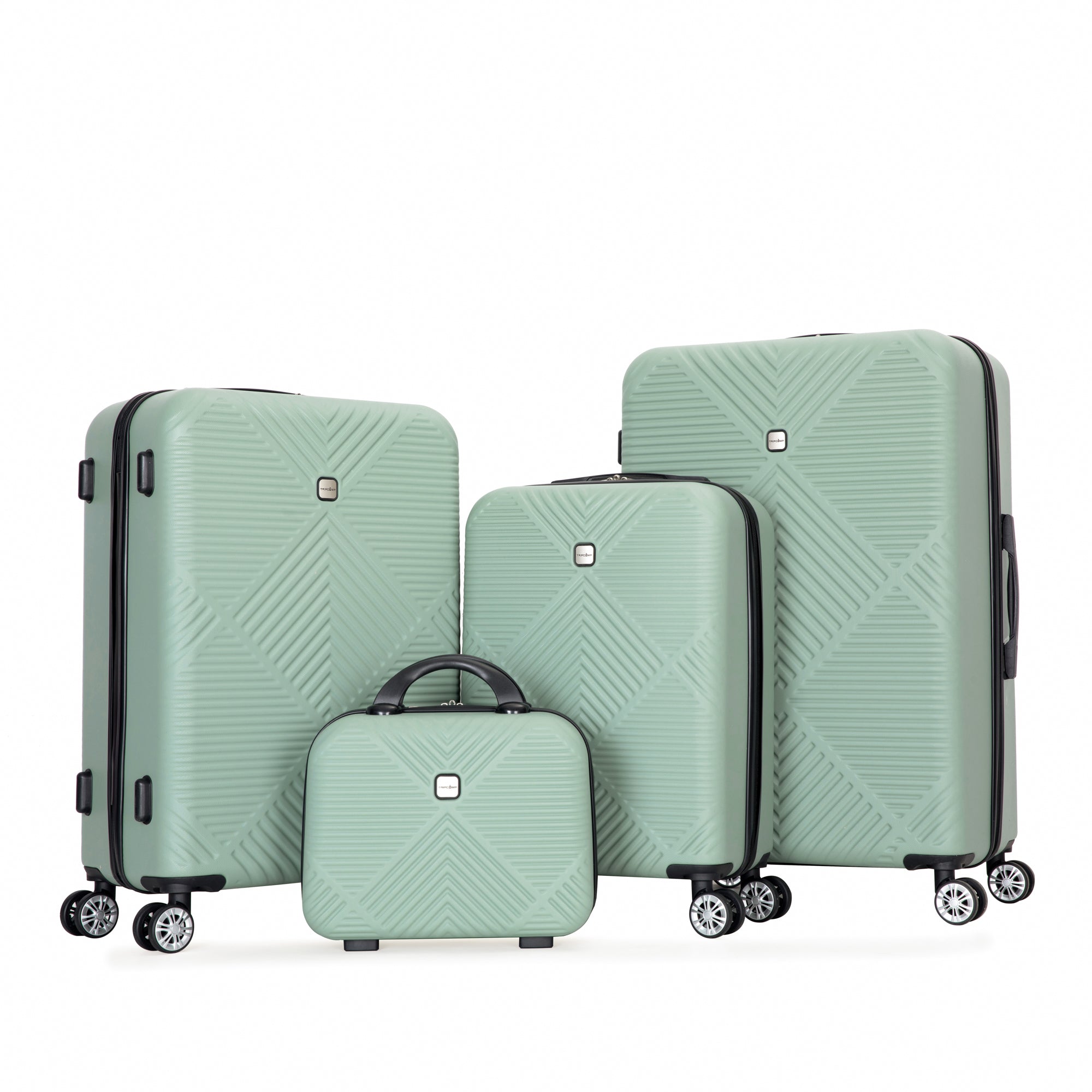 4-Piece ABS Lightweight Suitcase Set with 14 Inch Makeup Box and Aircraft Wheels in Olive Green