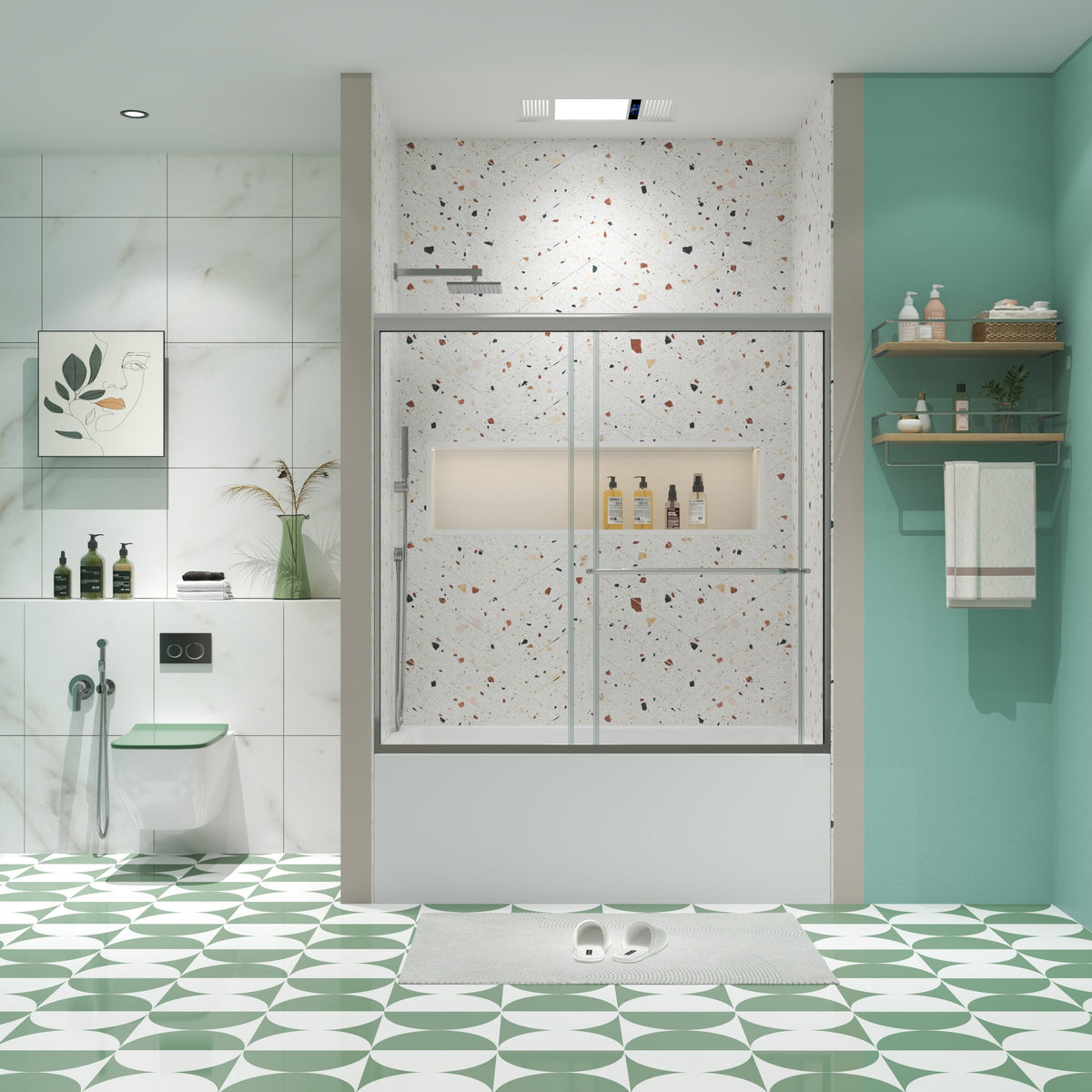 Bathtub Bypass shower door, sliding door, with 1/4' tempered glass and Chrome finish  56-60'x58'