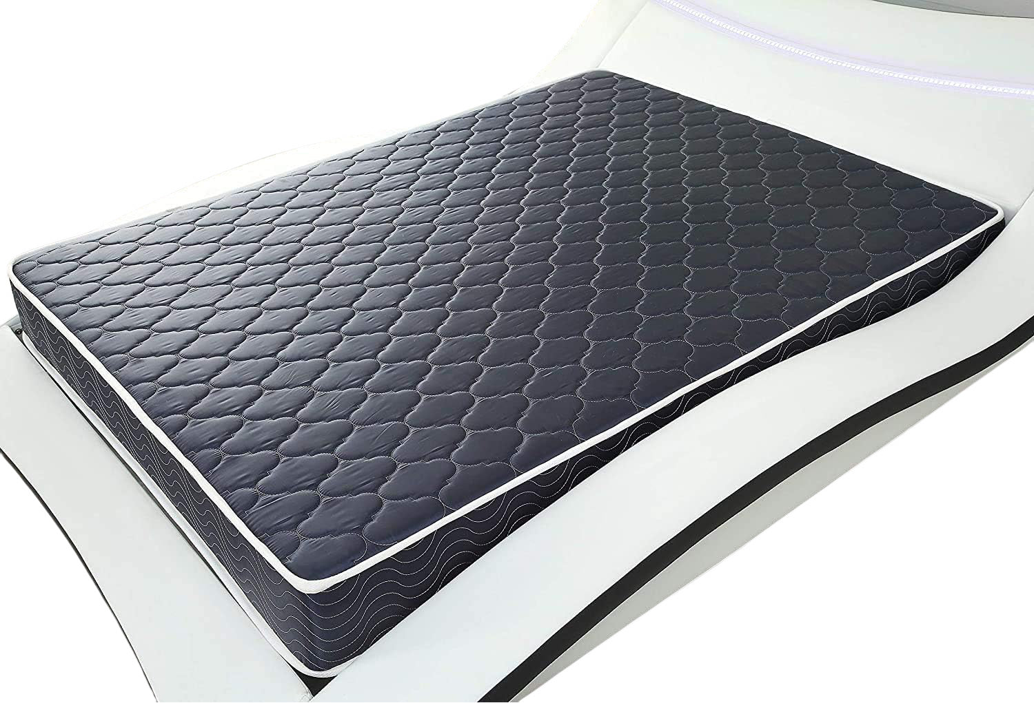 6-inch waterproof  high-density foam mattress with navy blue diamond-quilted breathable fabric. Quilting ensures both style and airflow for cool sleep.Full size