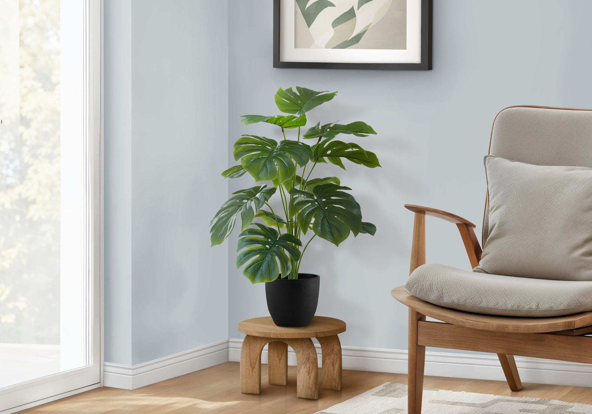 Artificial Plant, 24' Tall, Monstera, Indoor, Faux, Fake, Table, Greenery, Potted, Real Touch, Decorative, Green Leaves, Black Pot