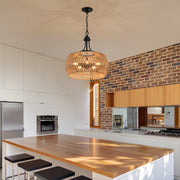 19' Boho Hemp Rope Pendant Light, Hand-Woven Jute Hanging Lamp with Adjustable Chain, Natural Rope Shade Ceiling Light Fixture for Kitchen Island, Dining Room, or Entryway (Bulb Not Included)