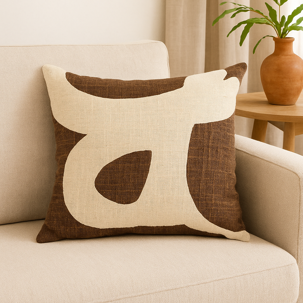 Handcrafted Cotton Slub Abstract Printed Square Pillow - 18'x18'