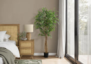 Artificial Plant, 79' Tall, Ficus Tree, Floor, Real Touch, Potted, Green Leaves, Black Pot