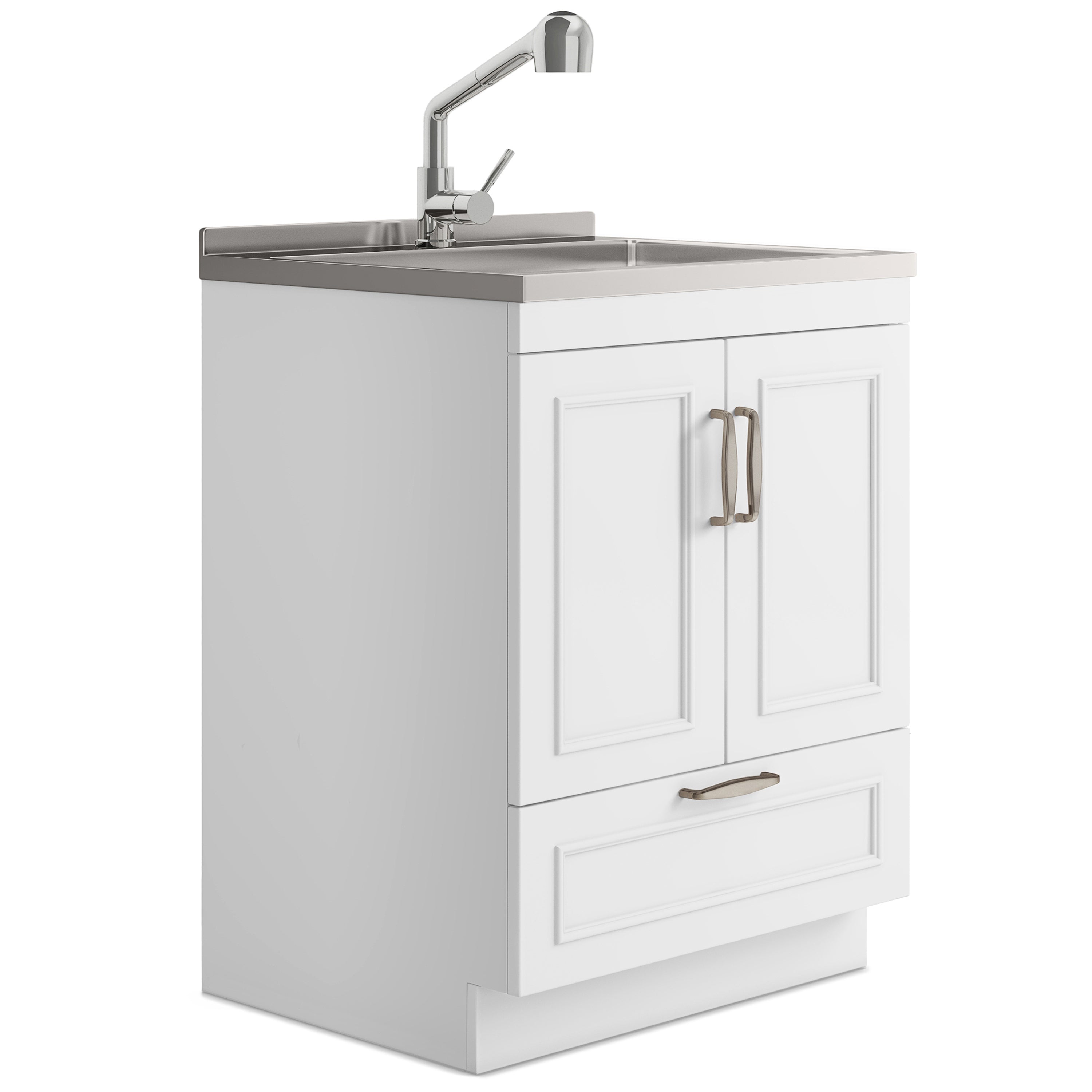 Cardinal - 28' Laundry Cabinet with Faucet and Stainless Steel Sink - White